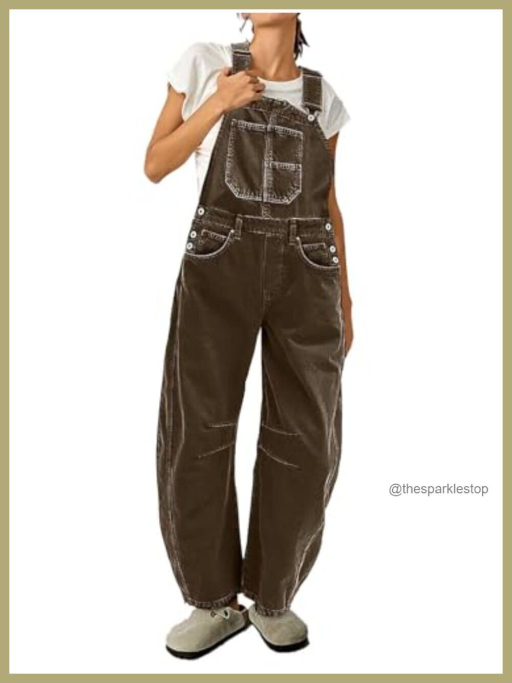 Barrel Leg Denim Overalls Stitch Detail Button Side Casual